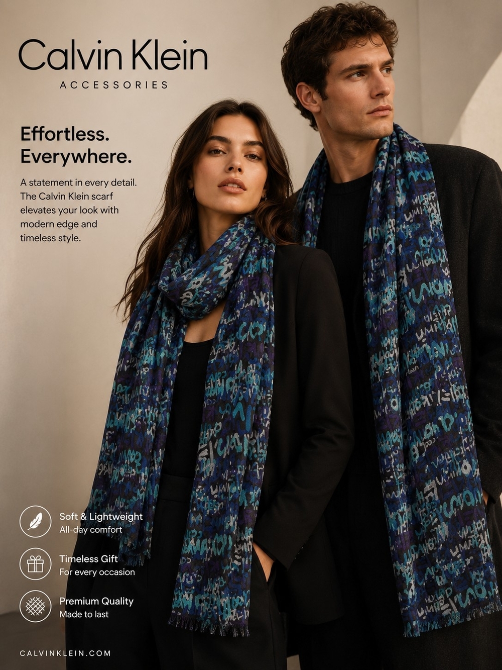Calvin Klein Blue Patterned Scarf